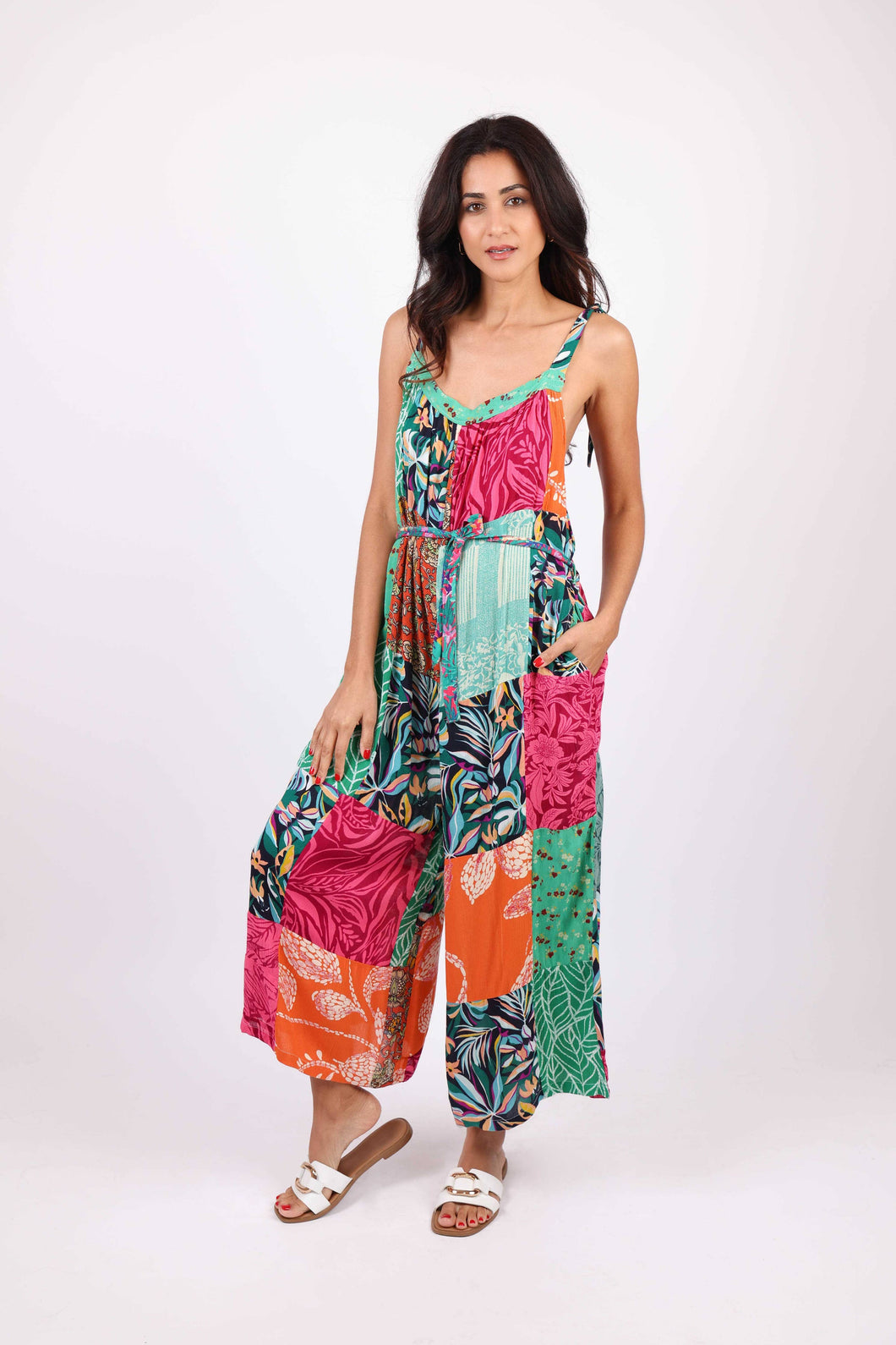 Wildflower Patchwork Sleeveless Adjustable Romper