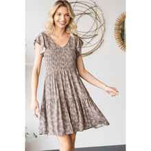 Taupe Floral V Neck Tiered Dress