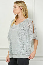 Silver Moonlight Hologram Sequin Layered Poncho Blouse