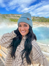 Ivory Soft Feather Yarn Striped Cuff C.C Beanie