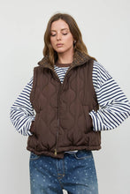 Dark Brown Plaid Collar Quilted Zip Up Vest