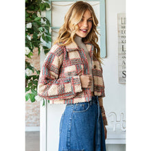 Pink Blue Plaid Sherpa Short Button Veveret Jacket