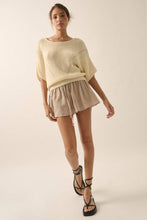 Espresso Short-Sleeve Pointelle Ribbed Knit Sweater