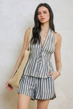 Chambray Stripe Saltwater Stripe Decorative Knit Waist Shorts