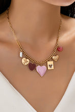 Gold Hearts Check Rhinestone Charm Necklace