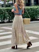 Beige Bohemian Crochet Flowy Maxi Skirt