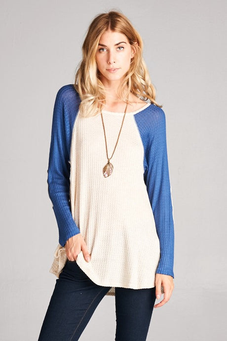 Denim Blue Elbow Patch Raglan Top 8/19/25 1120