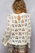 Ivory Round neck long sleeve solid crochet POL top