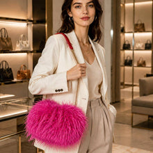 Khaki Fluffy Faux Feather Fur Chain Strap Shoulder Handbag