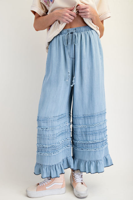 Light Denim Self Frayy Washed Chambray Easel Pants 5/9/25 9878