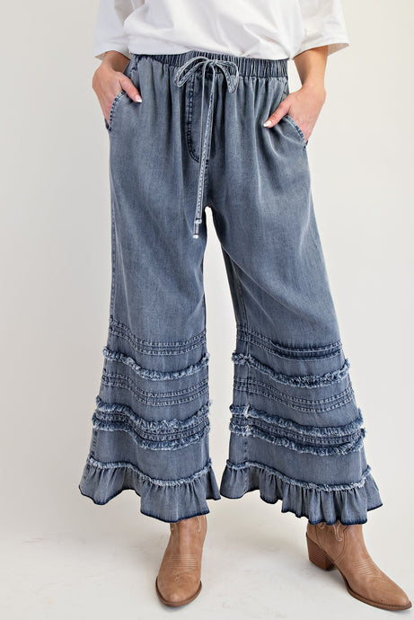 Dark Denim Self Frayy Washed Chambray Easel Pants 5/9/25 9877