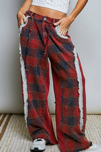 Wine Multi Thermal Patchwork Check Lace Mixed Insert Wide Leg POL Pants