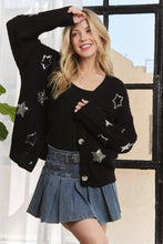 Black Button Down Sequins Cardigan