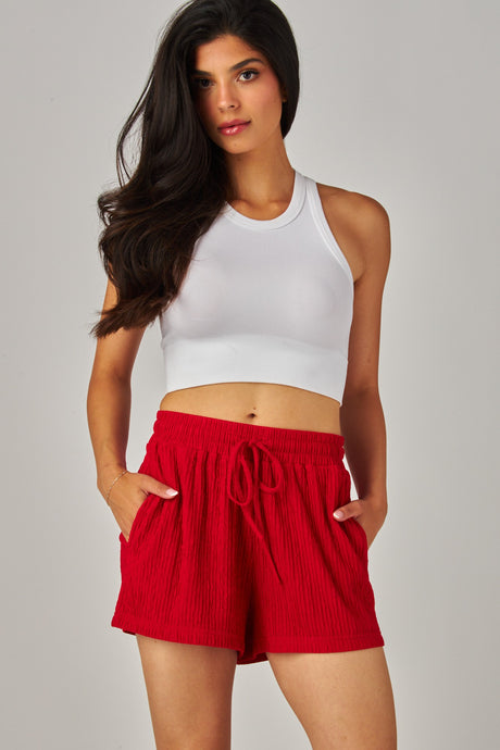 Red Berry Crinkled Drawstring Shorts 5/22/25 9908