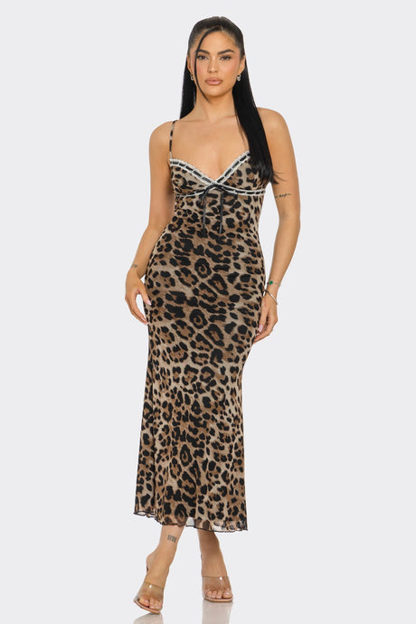 Brown Leopard Lace Trim Maxi Dress 5/20/25 9893