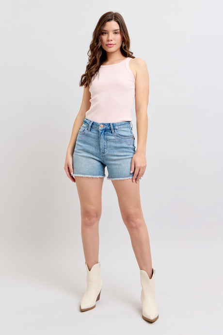 Light High Waist Western Embroidery Cut Off Judy Blue Shorts 2/26/25 9650