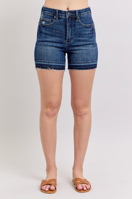 Dark High Wiast Tummy Control Destroyed Release Hem Judy Blue Shorts 6/3/25 9961