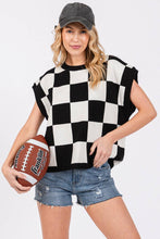 Black White Checkered Knit Sleeveless Top