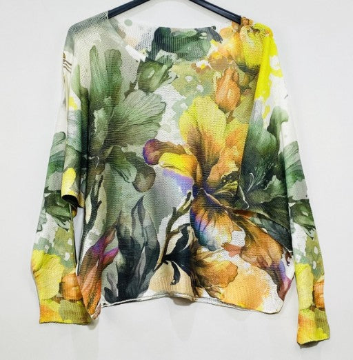 Olive Yellow Floral Round Knit Sweater 8/20/25 1123