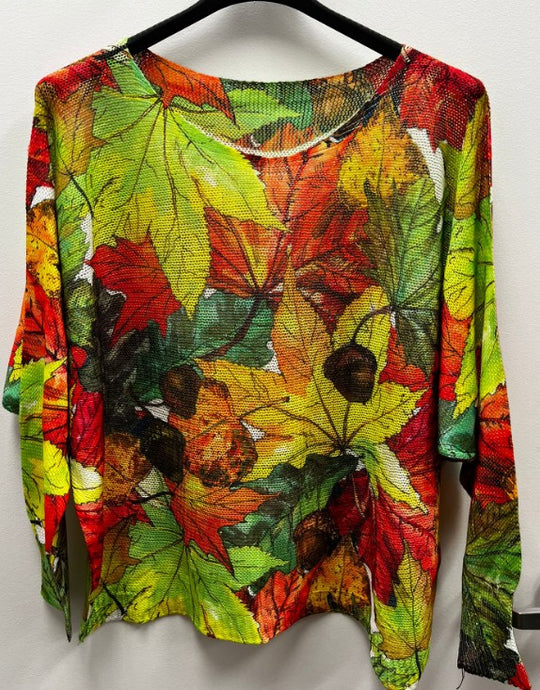 Fall Green Brown Leaves Round Knit Sweater 8/20/25 1125