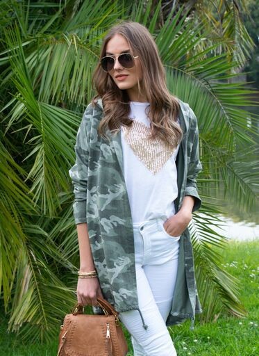 Army Green Camo Bottom Hem Tied Venti Cardigan 4/8/25 9745