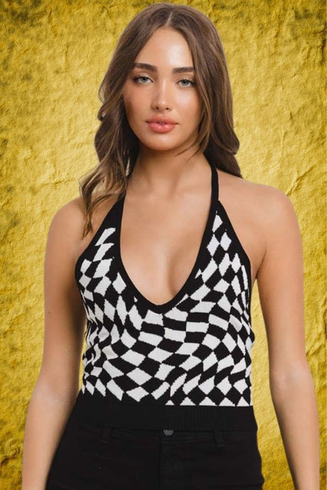 Black White Checker Tank Top 4/4/25 9736