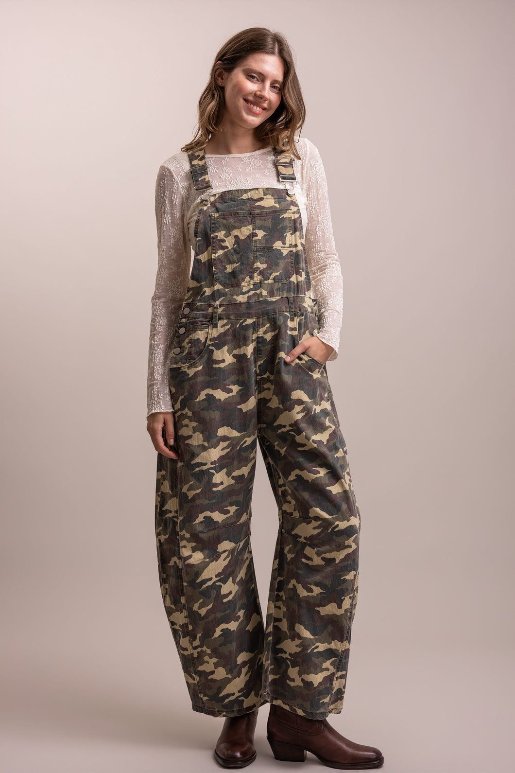 Camo Print Barrel Blue Velvet Overalls 9/9/26 1440