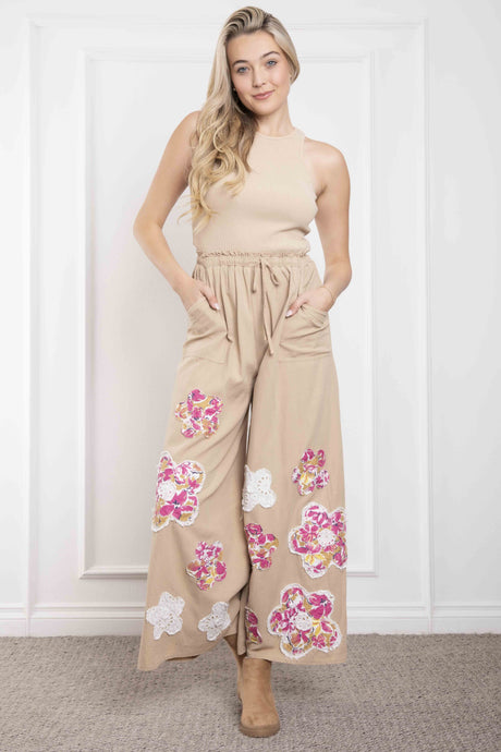Taupe Wide Leg Embroidery Jumper 4/23/25 9776