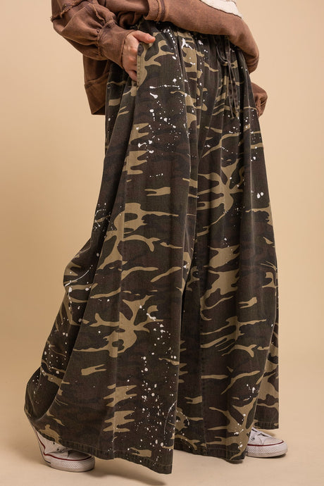 Camo Washed Paint Splatter Wideleg Blue Velvet Pants 9/9/26 1443