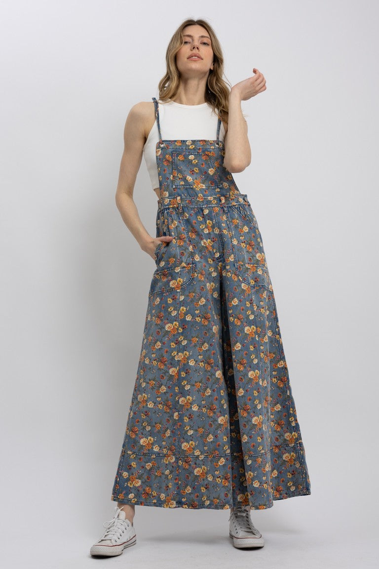 Denim Strappy Wide Leg Bib Blue Velvet Overalls 8/18/26 1373