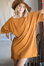 Camel Fringe Back T Shirt Mini Bucketlist Dress 6/6/25 9965