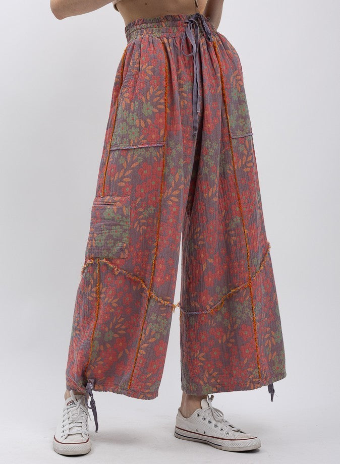 Lavender Floral Washed Blue Velvet Harem Pants 6/30/26 1327