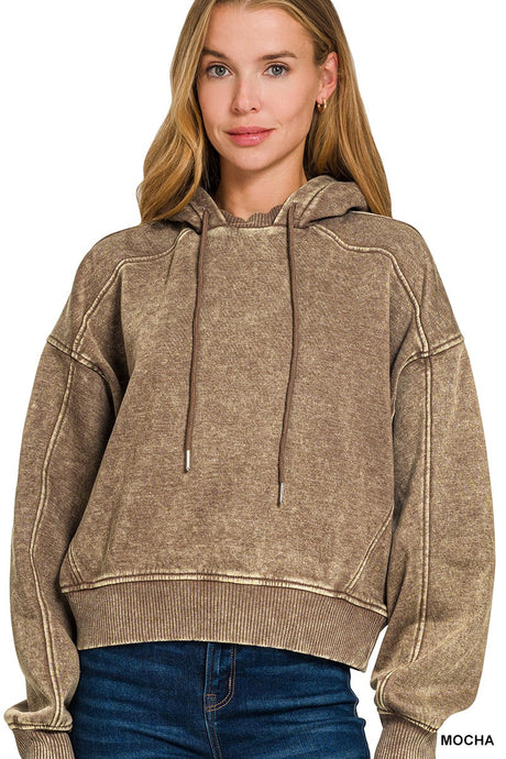 Mocha Acid Wash Fleece Zenana Hoodie 10/7/26 1487