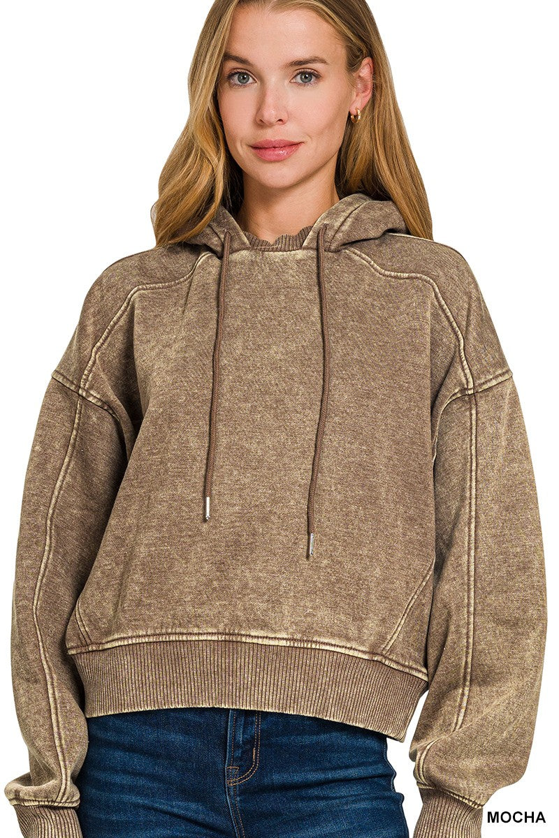Mocha Acid Wash Fleece Zenana Hoodie 10/7/26 1487