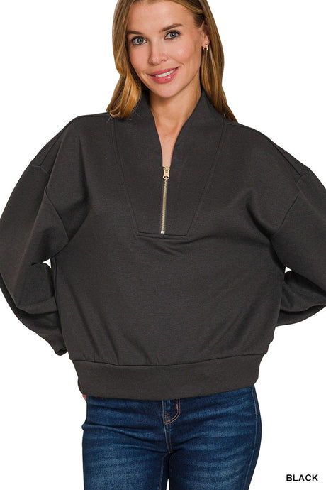 Black Scuba Half Zip Zenana Pullover 9/9/26 1438