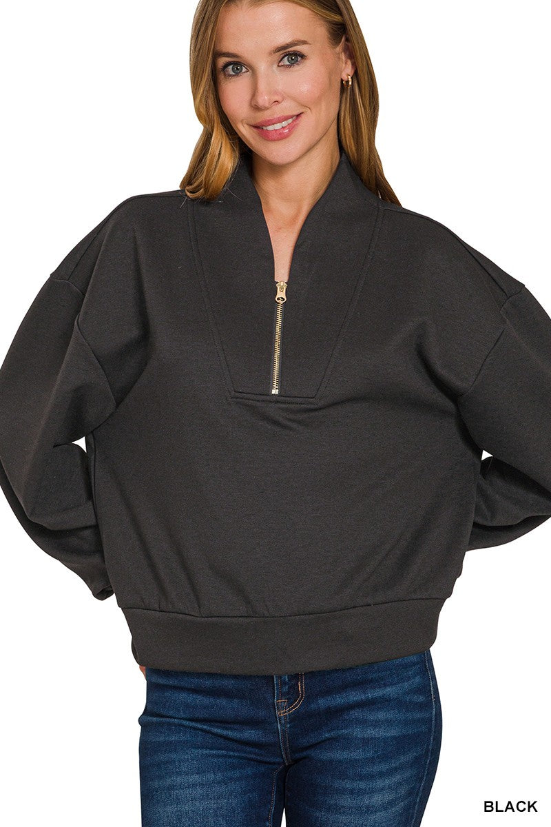 Black Scuba Half Zip Zenana Pullover 9/9/26 1438