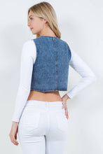 Dark Wash Rhinestone Cropped V Neck Denim Vest