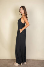 Black Spaghetti strap solid wide jumpsuit