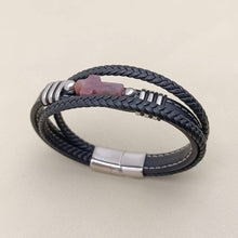 Stone Cross Charm 3 Layer Leather Men's Bracelet