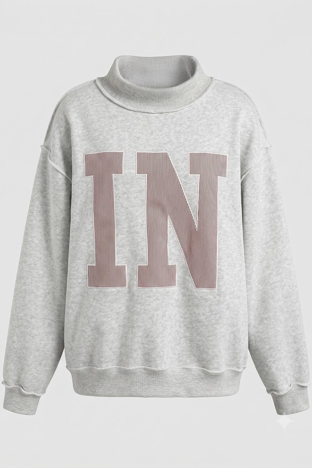 Ash Grey 'IN' Applique Patch Mock Neck Sweatshirt