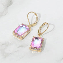 Aqua Rectangular Glass Stone Drop Dangle Earrings