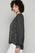 Black Long sleeve contrast floral lace crochet detail v-neck POL top