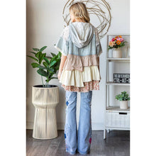 Light Denim Multi Tiered Ruffle Hooded Short Sleeve Oli+Hali Jacket