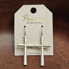 Pomina Matte Silver Cross Earrings – Lightweight, Hypoallergenic, 2 Inches, Dangle