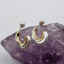 18K Gold Plated Pearl C Hoop Earring