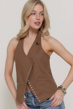 Cocoa Studded Cotton Twill Halter Neck Top