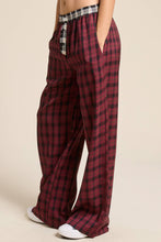 Burgundy Contrast Waistband Plaid Boxer Pants