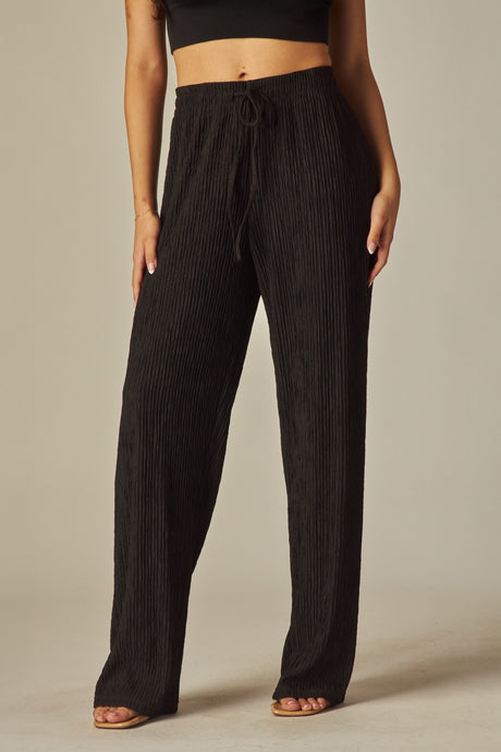 Black Crinkled Plisse Drawstring Pants 5/22/25 9902
