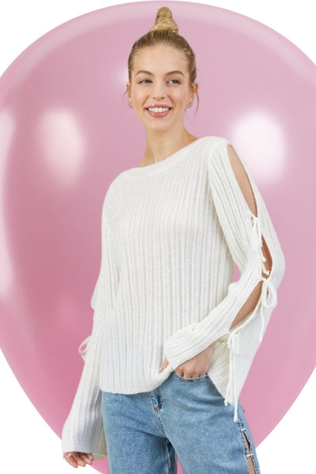 Ivory Open Sleeve Ribbon Sweater 7/22/25 1056