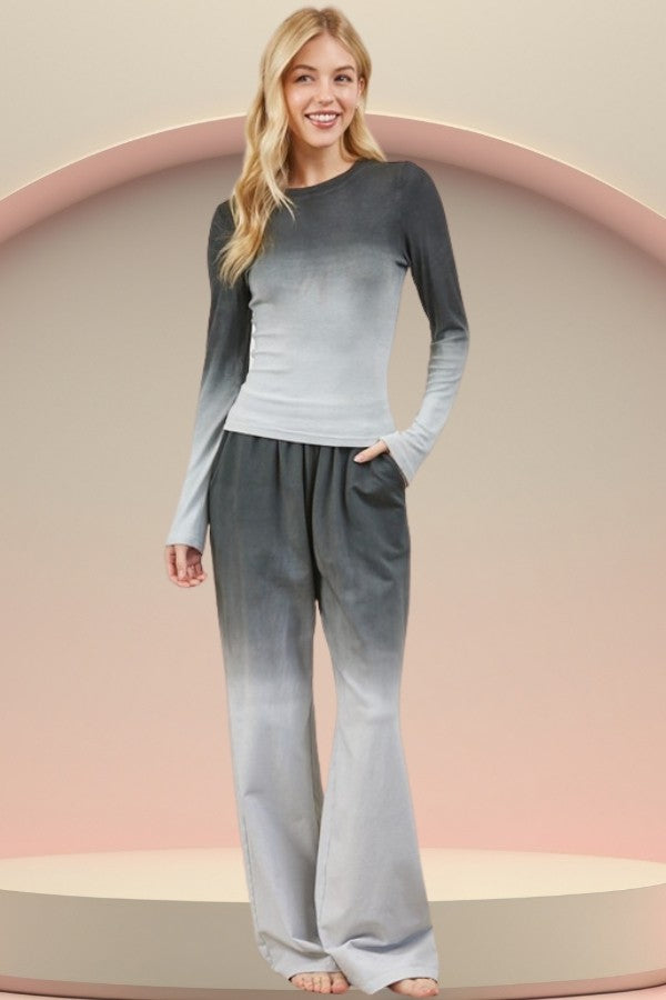 Black Grey Gradient Long Sleeve Top & Pants Set 7/28/25 1034